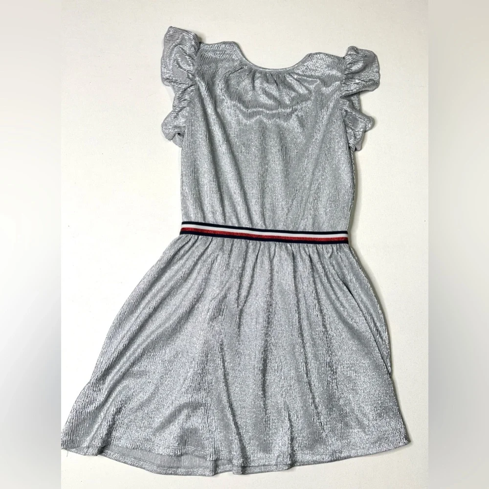 Tommy Hilfiger Girls Silver Metallic Dress with Ruffle Detail Size 16